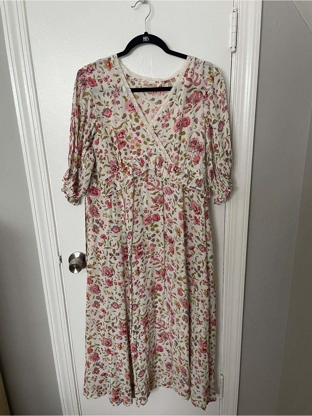 April Cornell Floral Dress in Cream and Pink